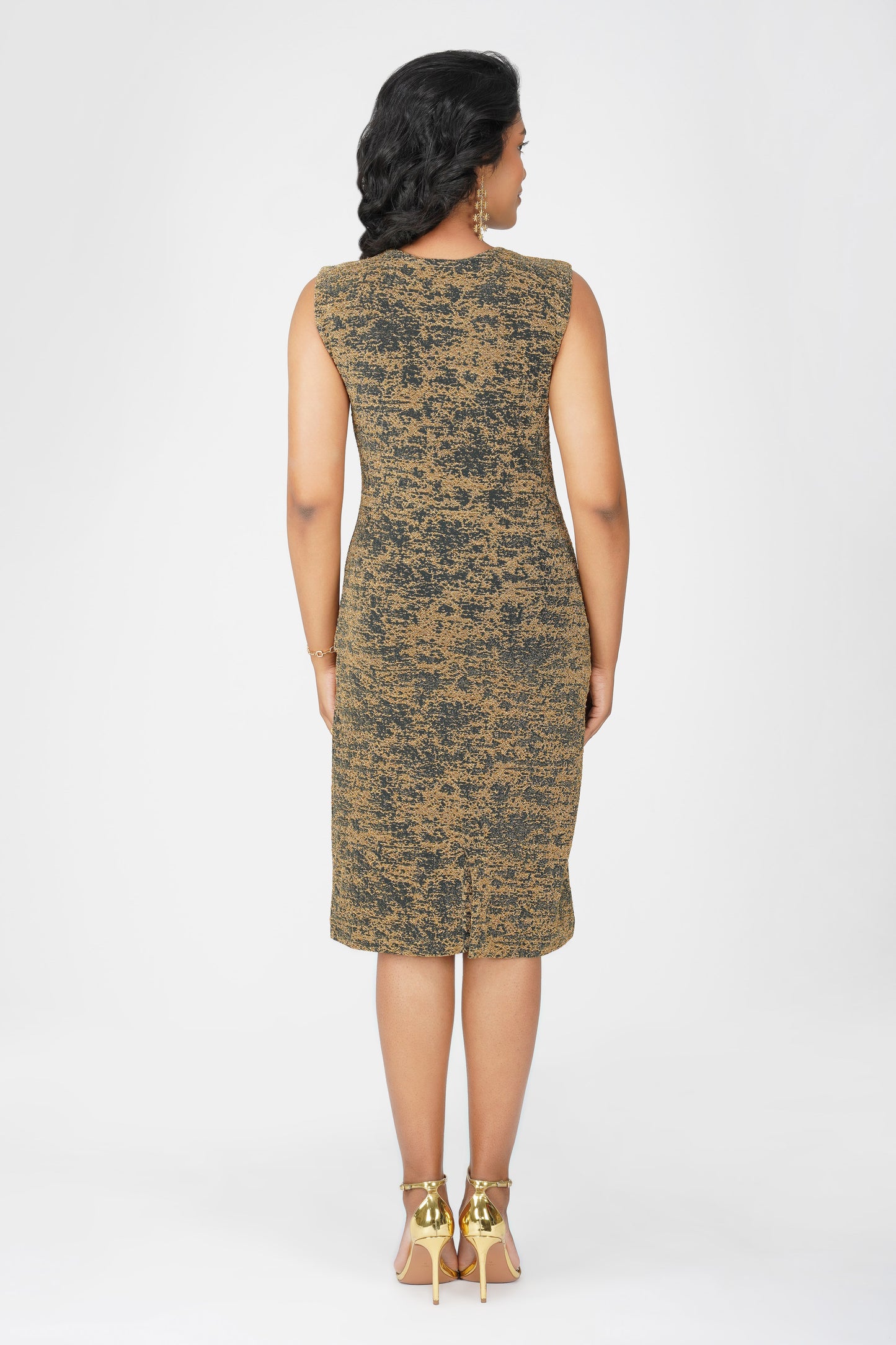 Metallic Ruffle Body-con Dress Forest Green
