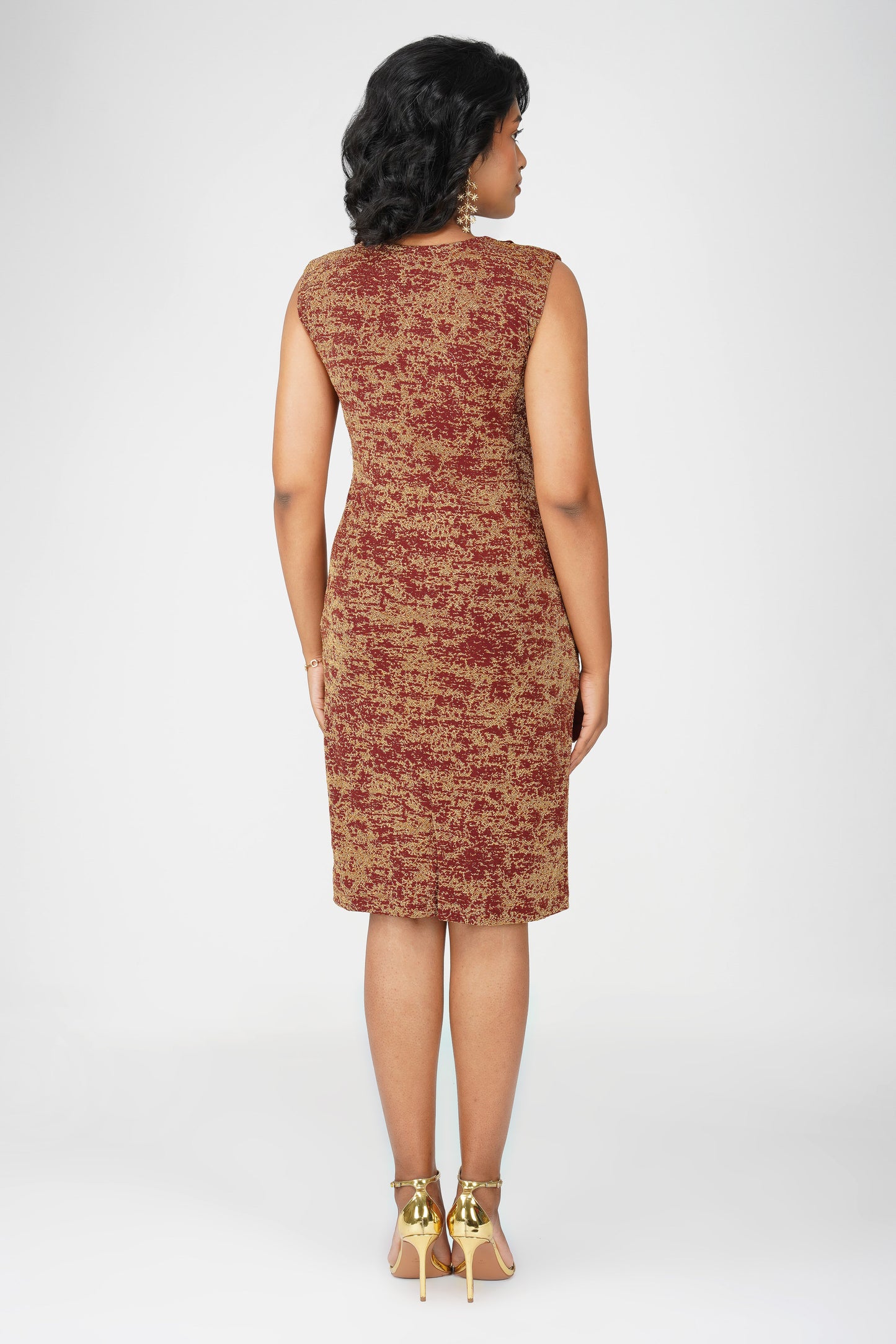 Metallic Ruffle Body-con Dress Maroon