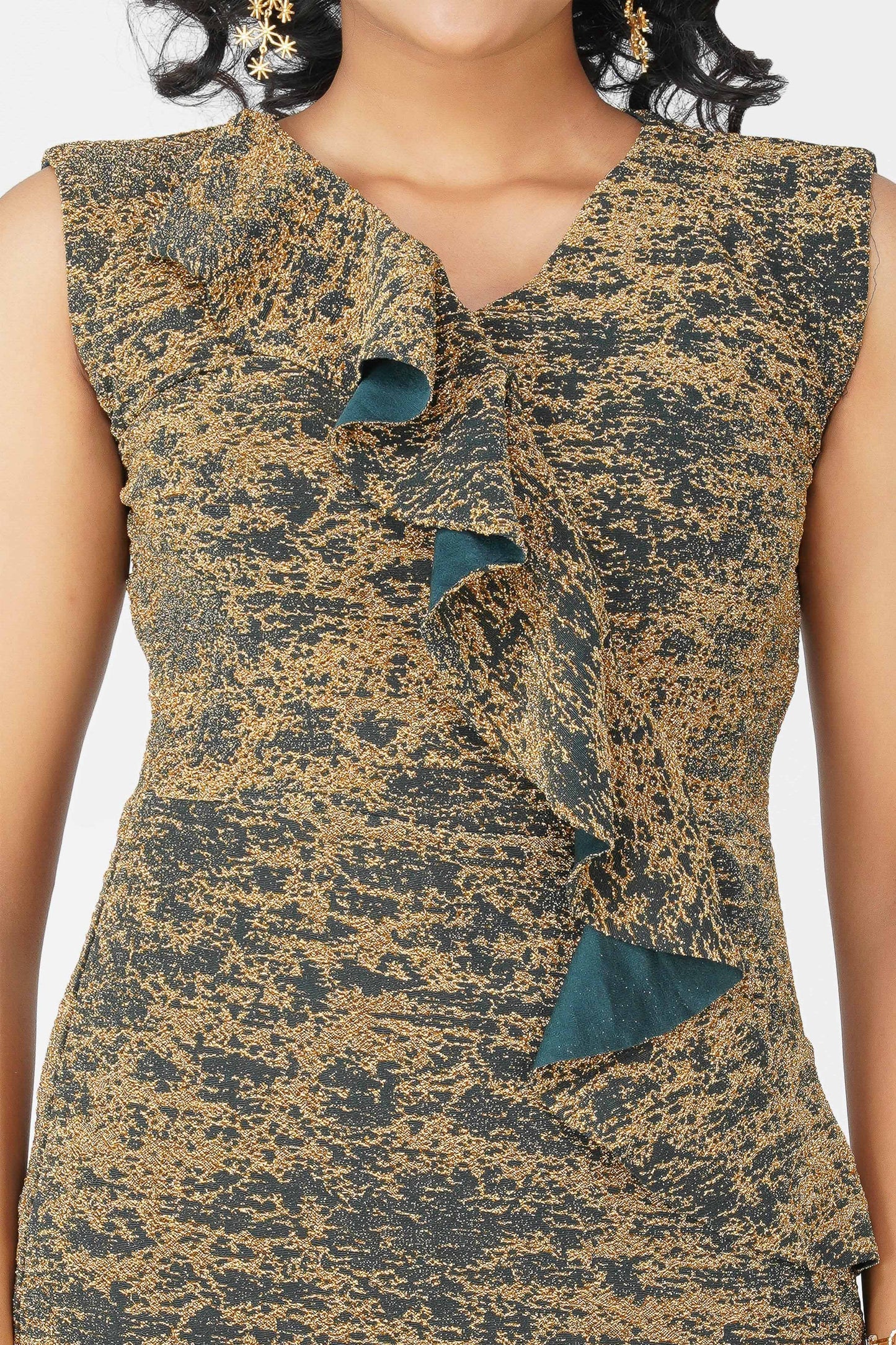 Metallic Ruffle Body-con Dress Forest Green