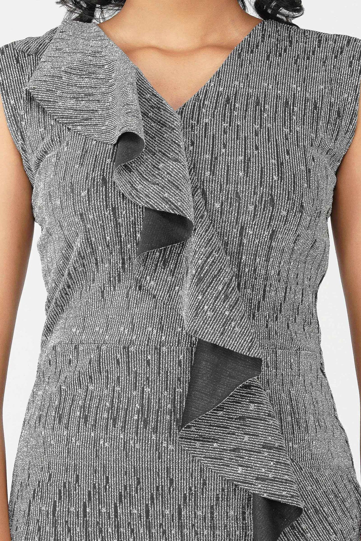Metallic Ruffle Body-con Dress Silver Stripes