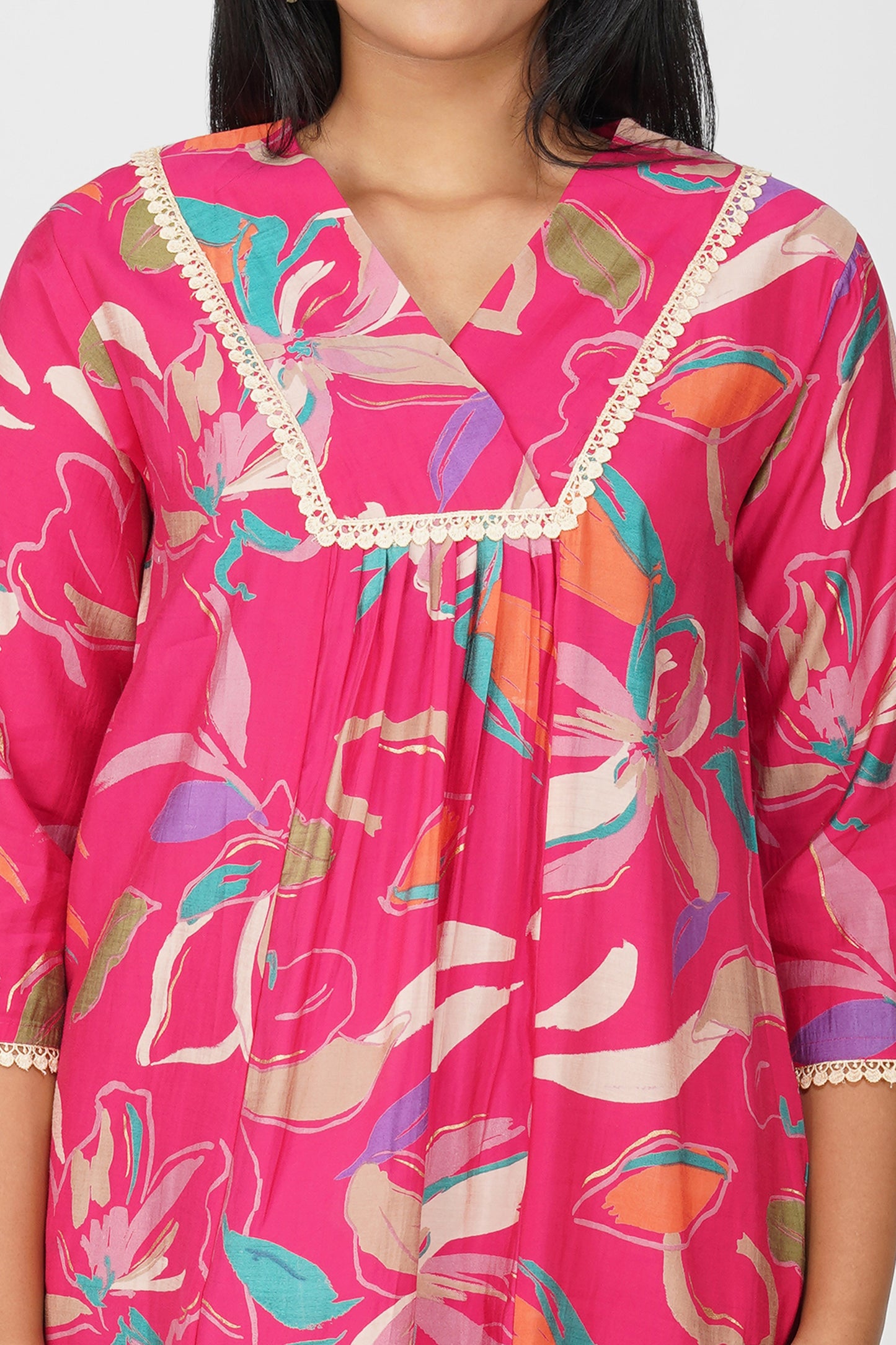Pink Abstract Printed Co-ord Set β Sia Flared Kurta with Palazzo Pants