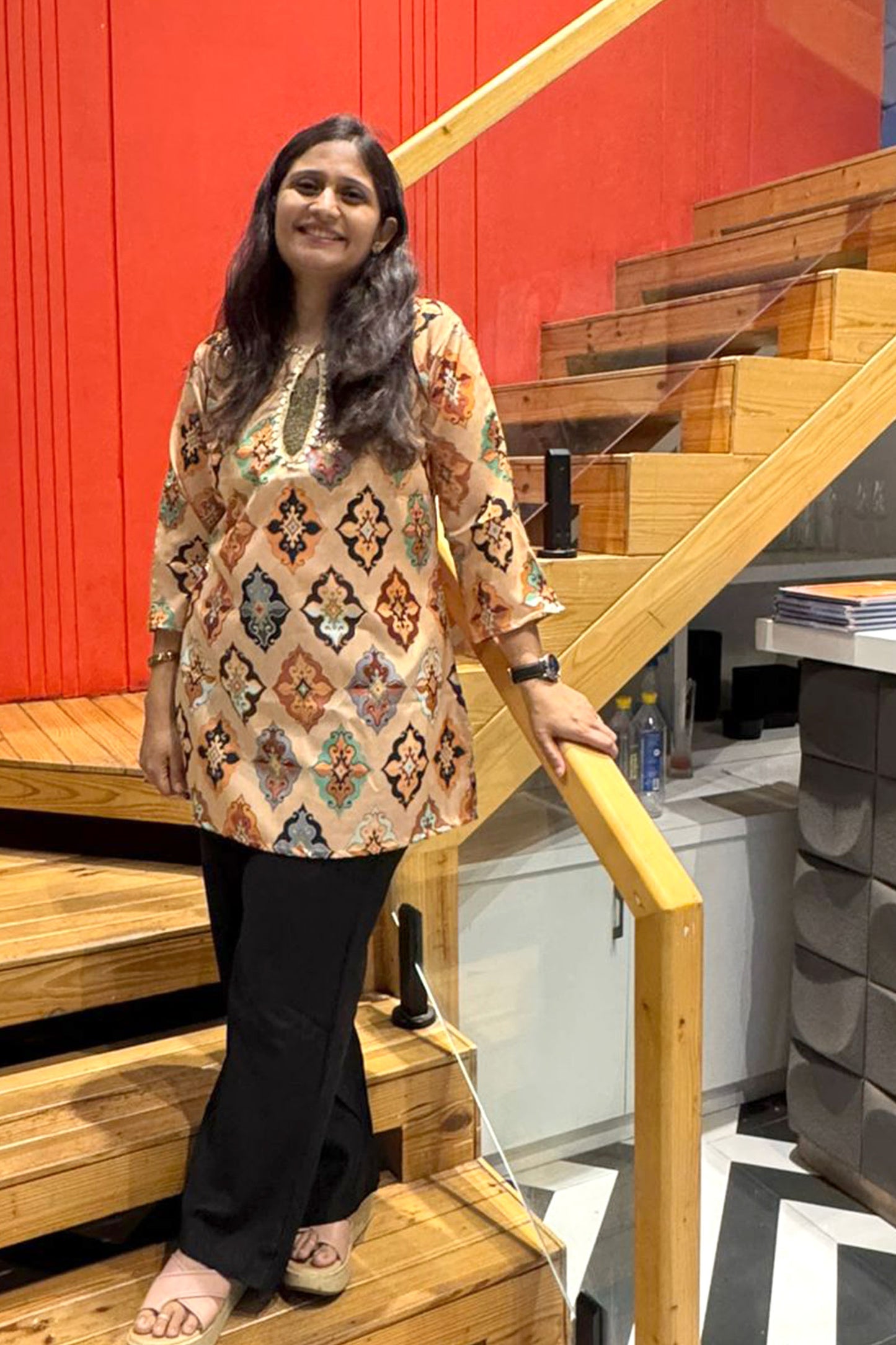 Ruhi Ikat Satin Silk Kurta Set – Peach Festive Bloom