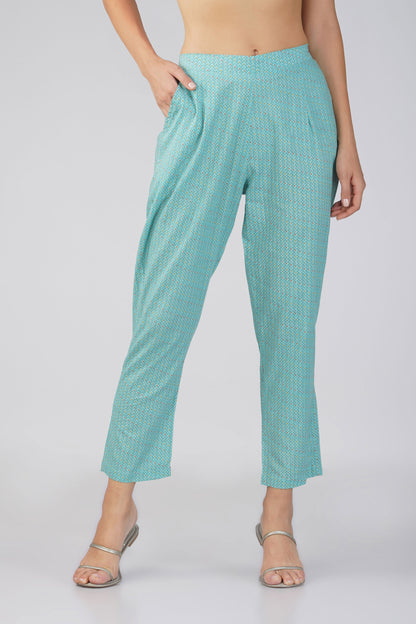 Sargam Sky Blue Cotton Co-ord Set – Peplum Top with Wooden Buttons & Textured Pants