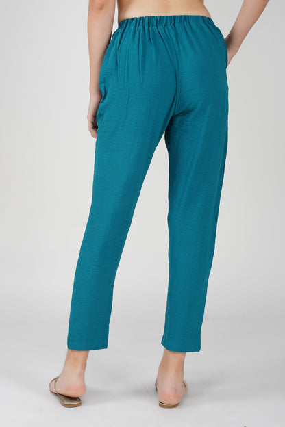 GoGo Pants – Peacock Blue Crush Trousers with Pocket
