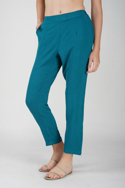 GoGo Pants – Peacock Blue Crush Trousers with Pocket