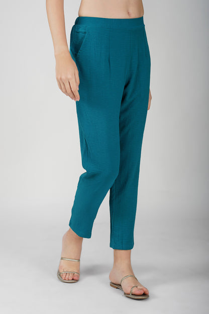 GoGo Pants – Peacock Blue Crush Trousers with Pocket