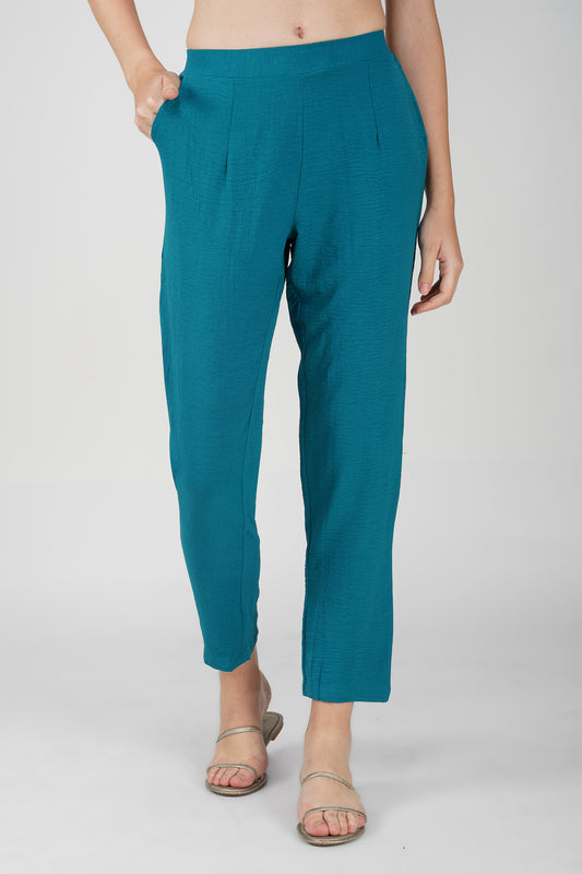 GoGo Pants – Peacock Blue Crush Trousers with Pocket