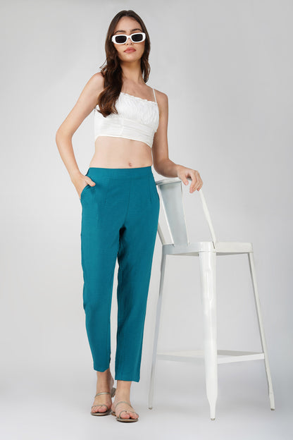GoGo Pants – Peacock Blue Crush Trousers with Pocket
