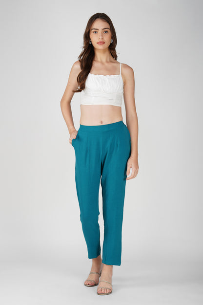 GoGo Pants – Peacock Blue Crush Trousers with Pocket