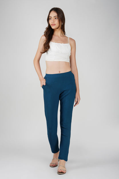 GoGo Pants – Prussian Blue Crush Trousers with Pocket