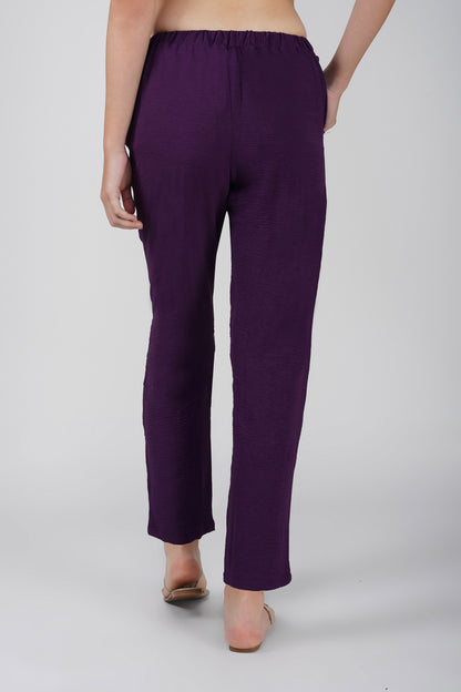 GoGo Pants – Dark Purple Soft Crush Trousers with Pocket