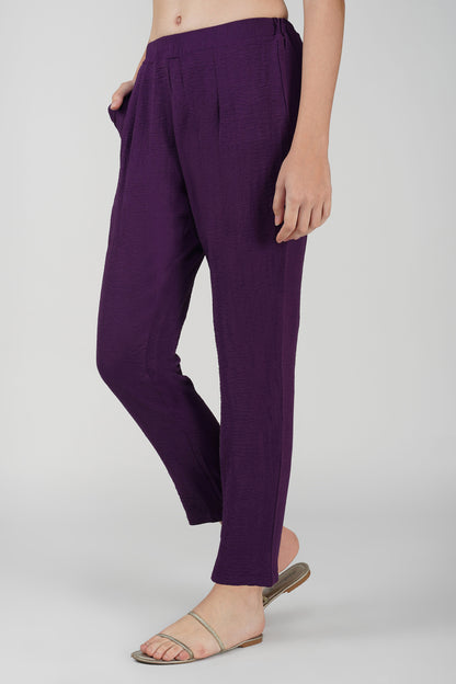 GoGo Pants – Dark Purple Soft Crush Trousers with Pocket