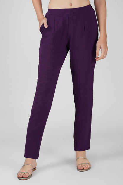 GoGo Pants – Dark Purple Soft Crush Trousers with Pocket