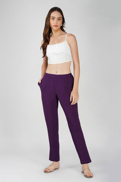 GoGo Pants – Dark Purple Soft Crush Trousers with Pocket