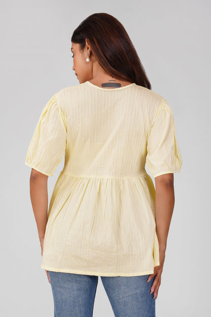 Pastel Yellow Polo Cotton Peplum Top | Bindigasm