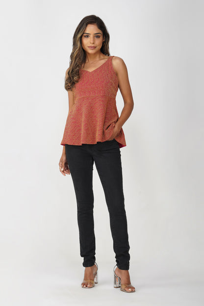Fiesta Gold Shimmer Peplum Top – Rani Pink Lurex Sleeveless