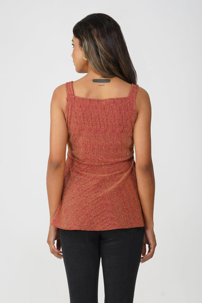 Fiesta Gold Shimmer Peplum Top – Rani Pink Lurex Sleeveless