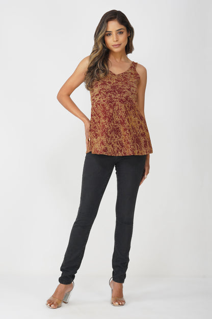 Fiesta Gold Shimmer Peplum Top – Wine Lurex Sleeveless