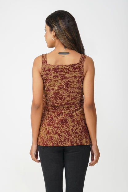 Fiesta Gold Shimmer Peplum Top – Wine Lurex Sleeveless