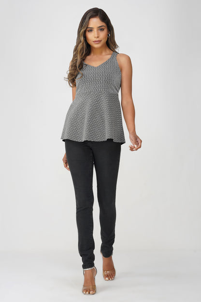 Midnight Spark Peplum Top – Black Silver Diamond Partywear Top