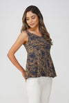 Fiesta Glow Peplum Top – Navy Gold Lurex Sleeveless Partywear