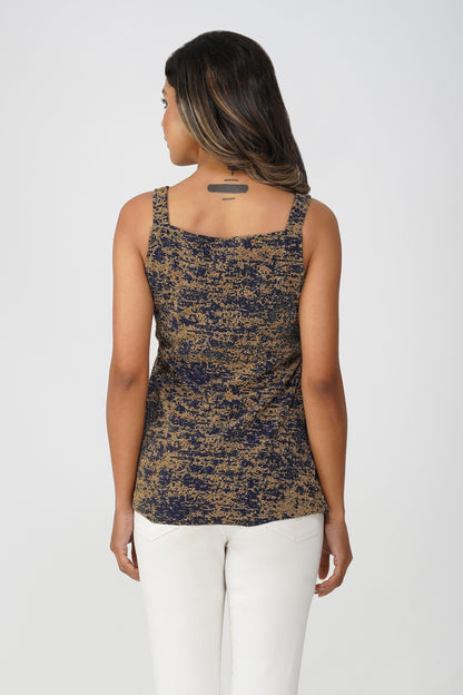 Fiesta Glow Peplum Top – Navy Gold Lurex Sleeveless Partywear
