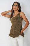 Fiesta Gold Shimmer Peplum Top – Black Gold Stripe Jacquard Sleeveless