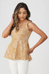 Champagne Glow Peplum Top – Cream & Gold Metallic Partywear