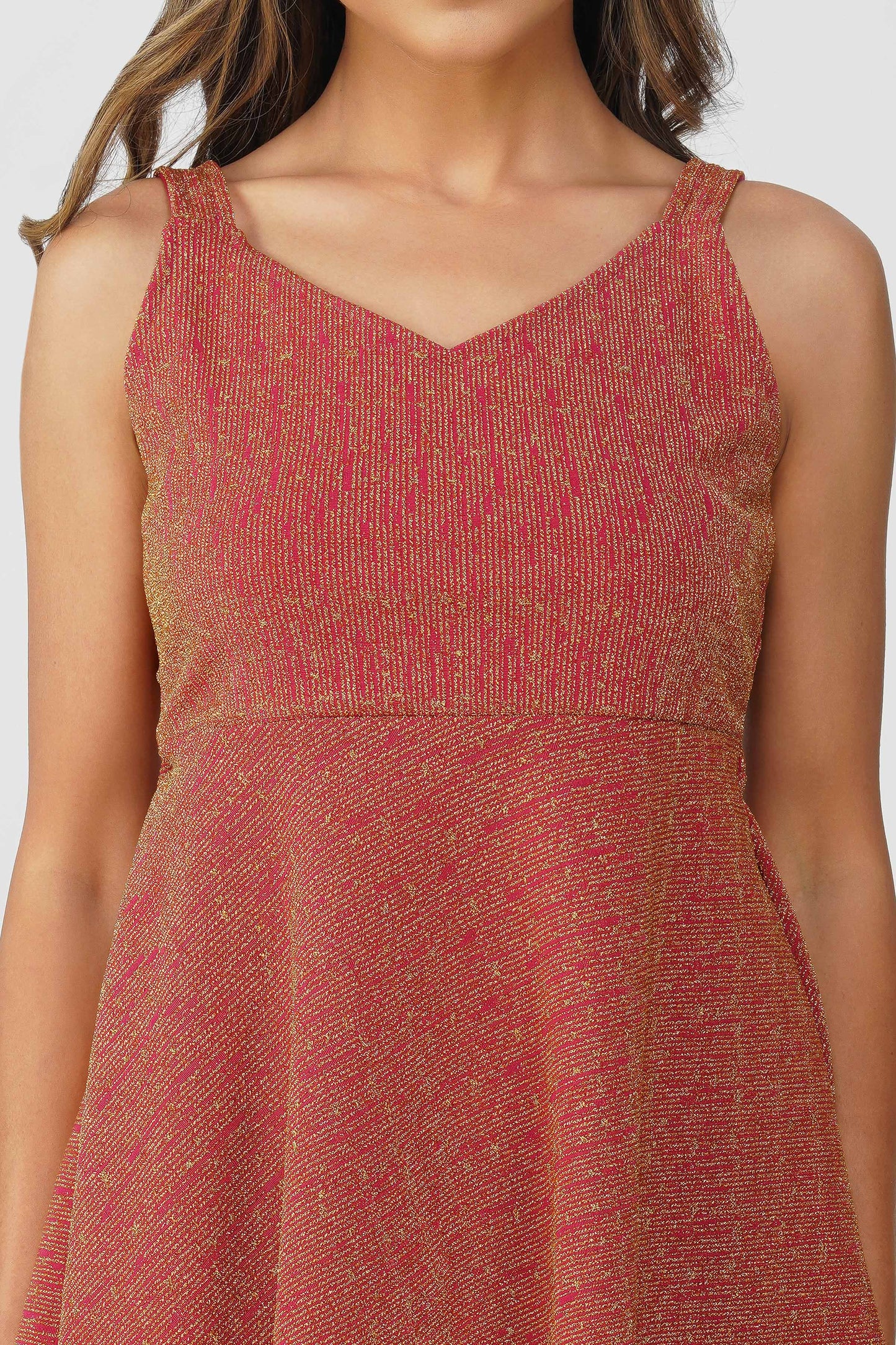 Fiesta Gold Shimmer Peplum Top – Rani Pink Lurex Sleeveless