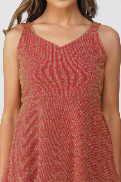 Fiesta Gold Shimmer Peplum Top – Rani Pink Lurex Sleeveless