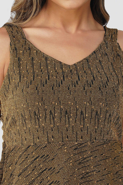 Fiesta Gold Shimmer Peplum Top – Black Gold Stripe Jacquard Sleeveless