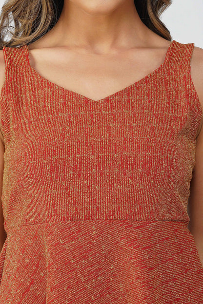 Fiesta Gold Shimmer Peplum Top – Red Lurex Sleeveless