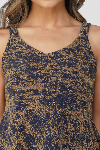Fiesta Glow Peplum Top – Navy Gold Lurex Sleeveless Partywear