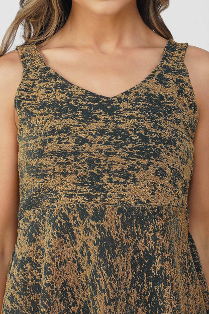 Fiesta Glow Peplum Top – Peacock Green Gold Textured Sleeveless Blouse