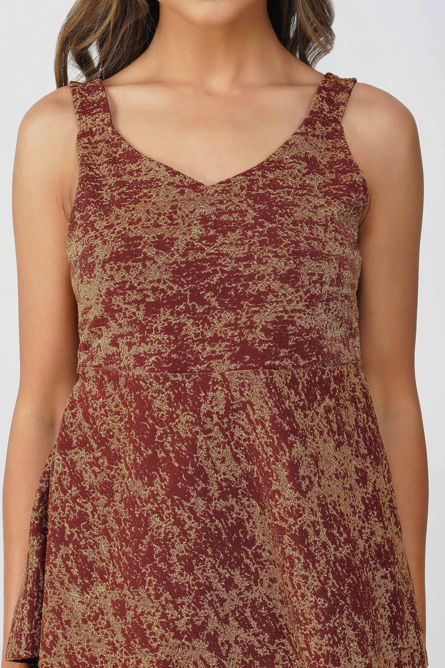 Fiesta Gold Shimmer Peplum Top – Wine Lurex Sleeveless