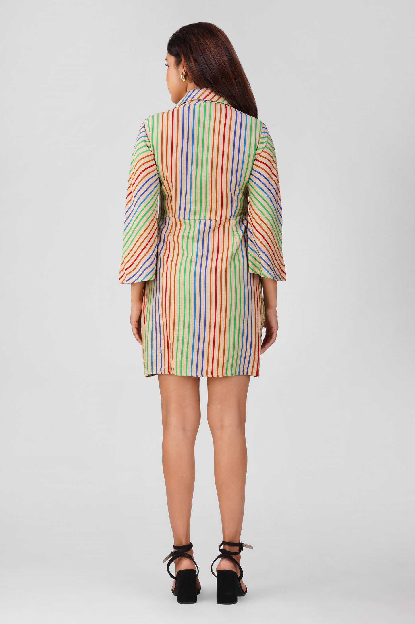 🍭 Nushi Drape Dress – Red & Blue Multistripe