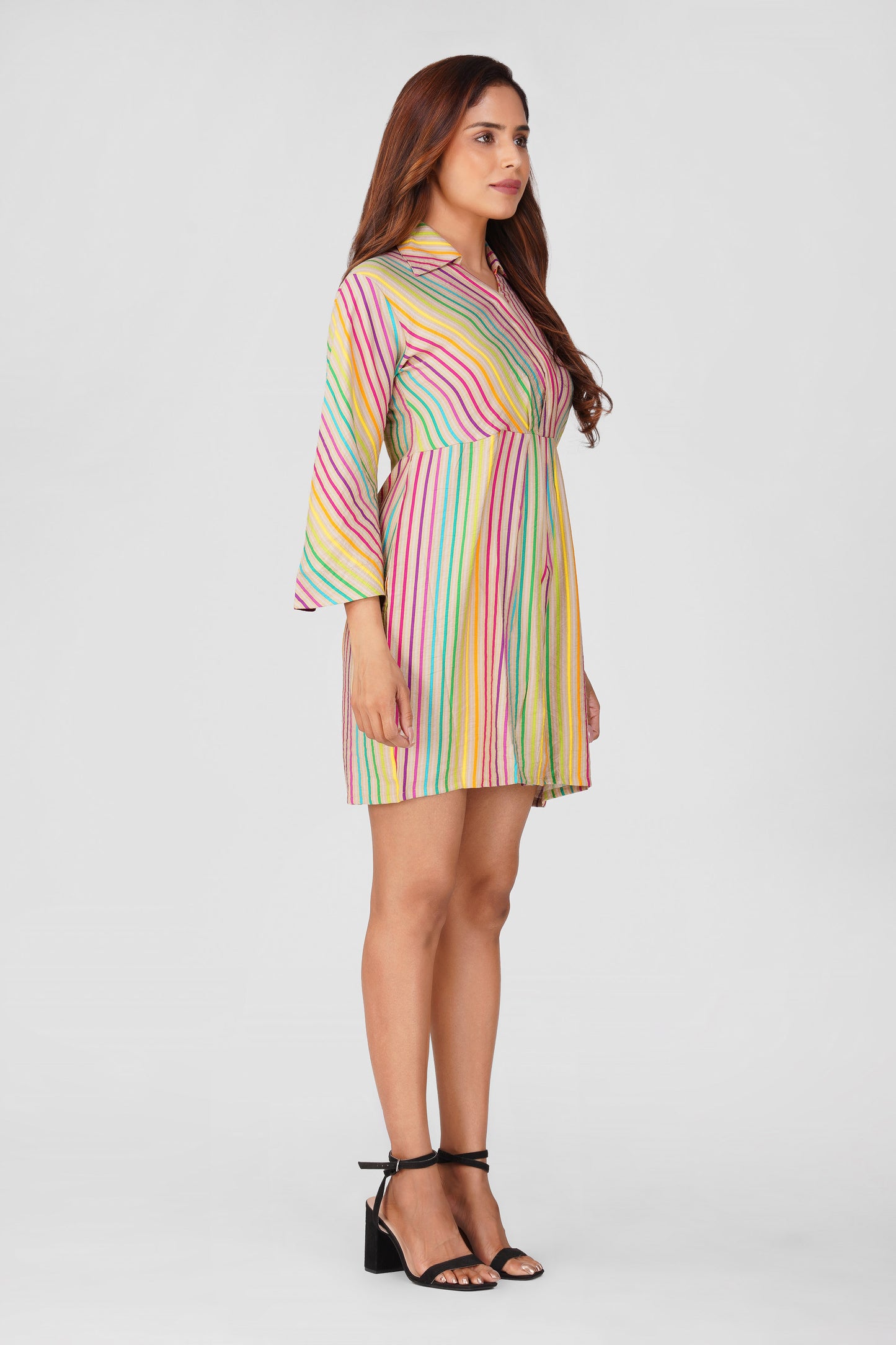 🌈 Nushi Drape Dress – Pink & Green Multistripe