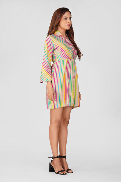 🌈 Nushi Drape Dress – Pink & Green Multistripe