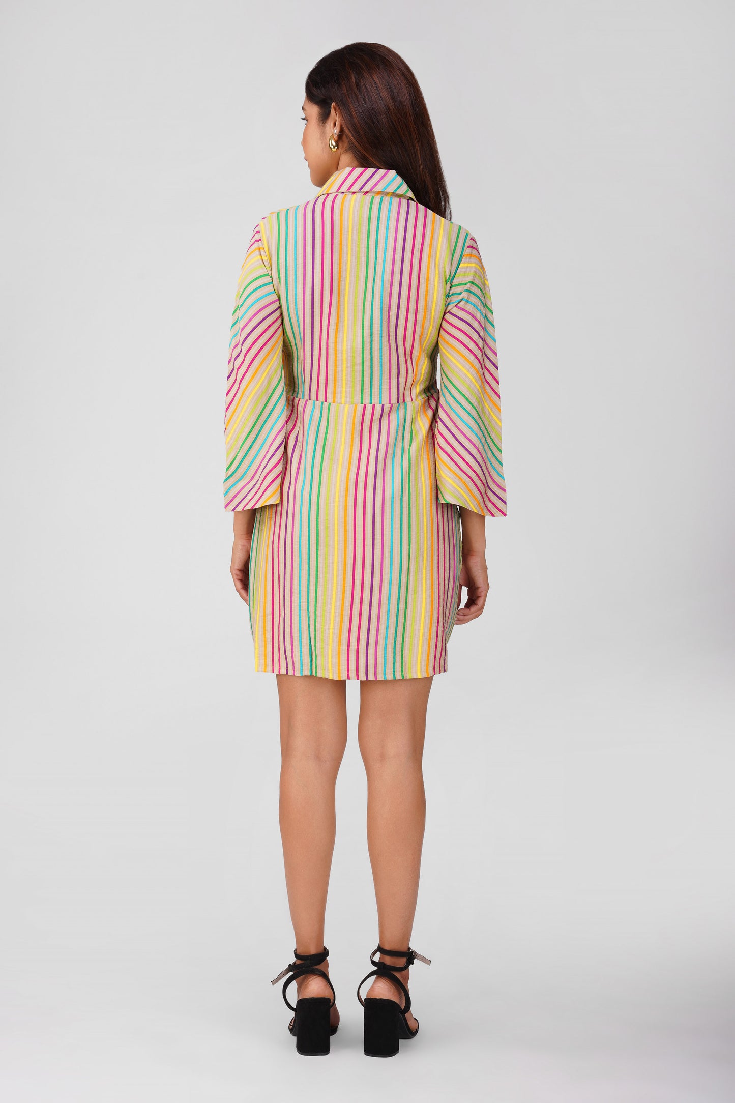 🌈 Nushi Drape Dress – Pink & Green Multistripe