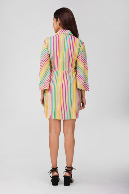 🌈 Nushi Drape Dress – Pink & Green Multistripe