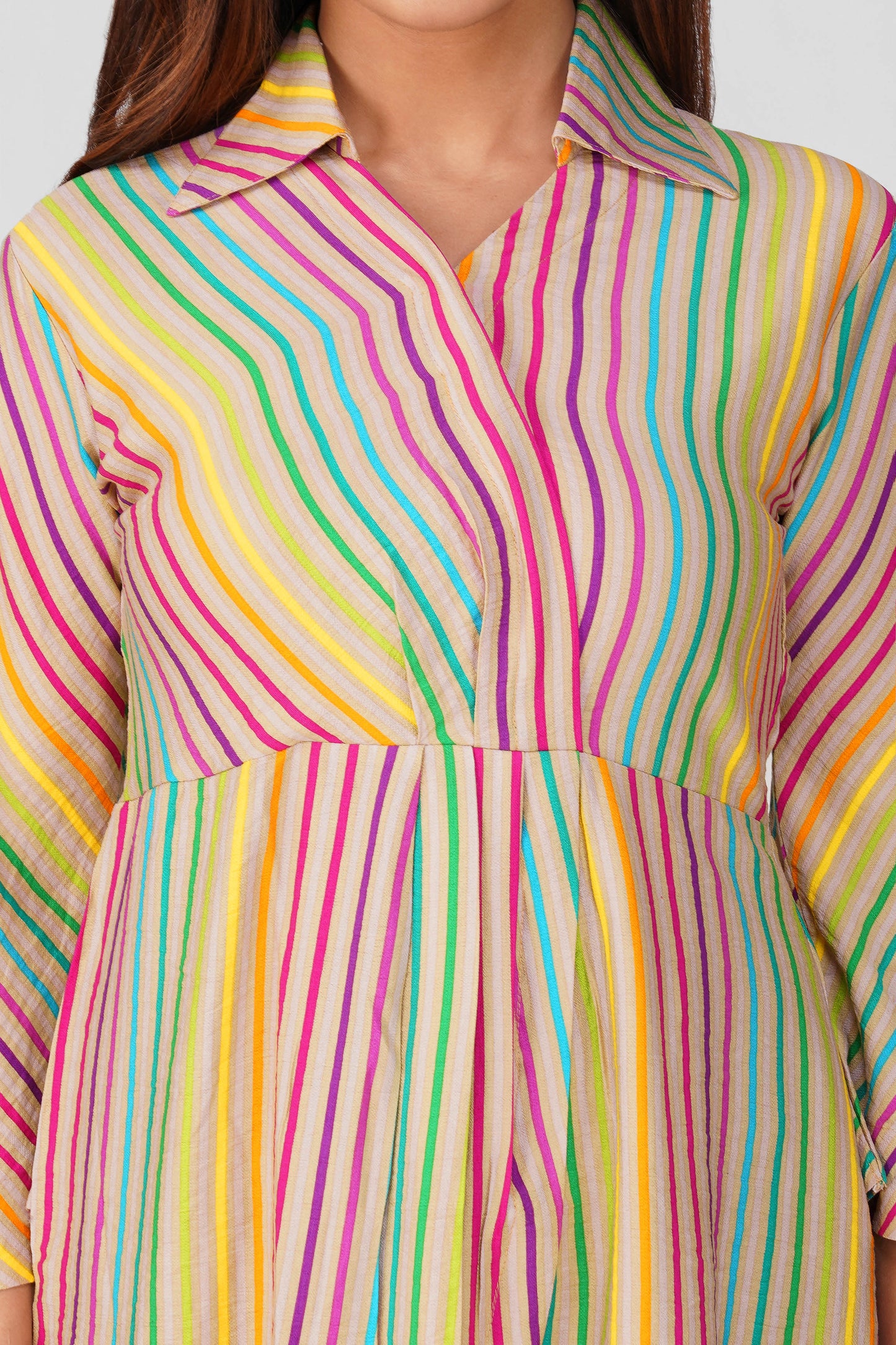 🌈 Nushi Drape Dress – Pink & Green Multistripe