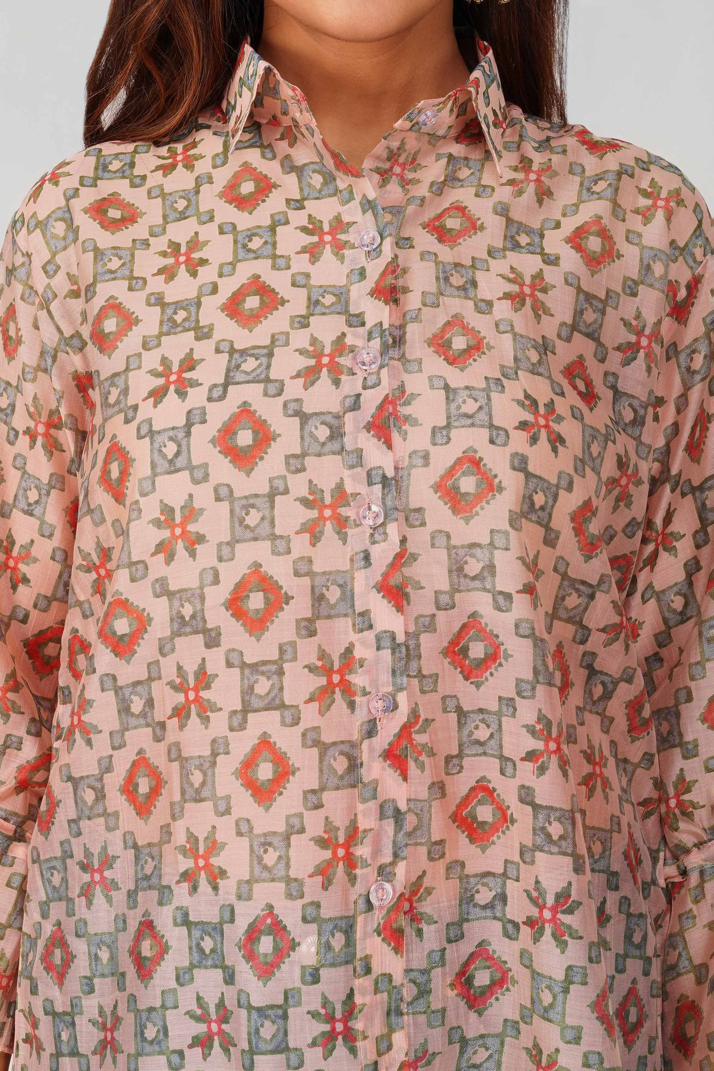 Baawri Pink Chanderi Printed Shirt with Handmade Tassel Detail | Bindigasm