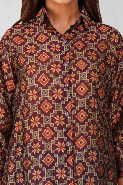 Baawri Purple Chanderi Printed Shirt with Handmade Tassel Detail | Bindigasm