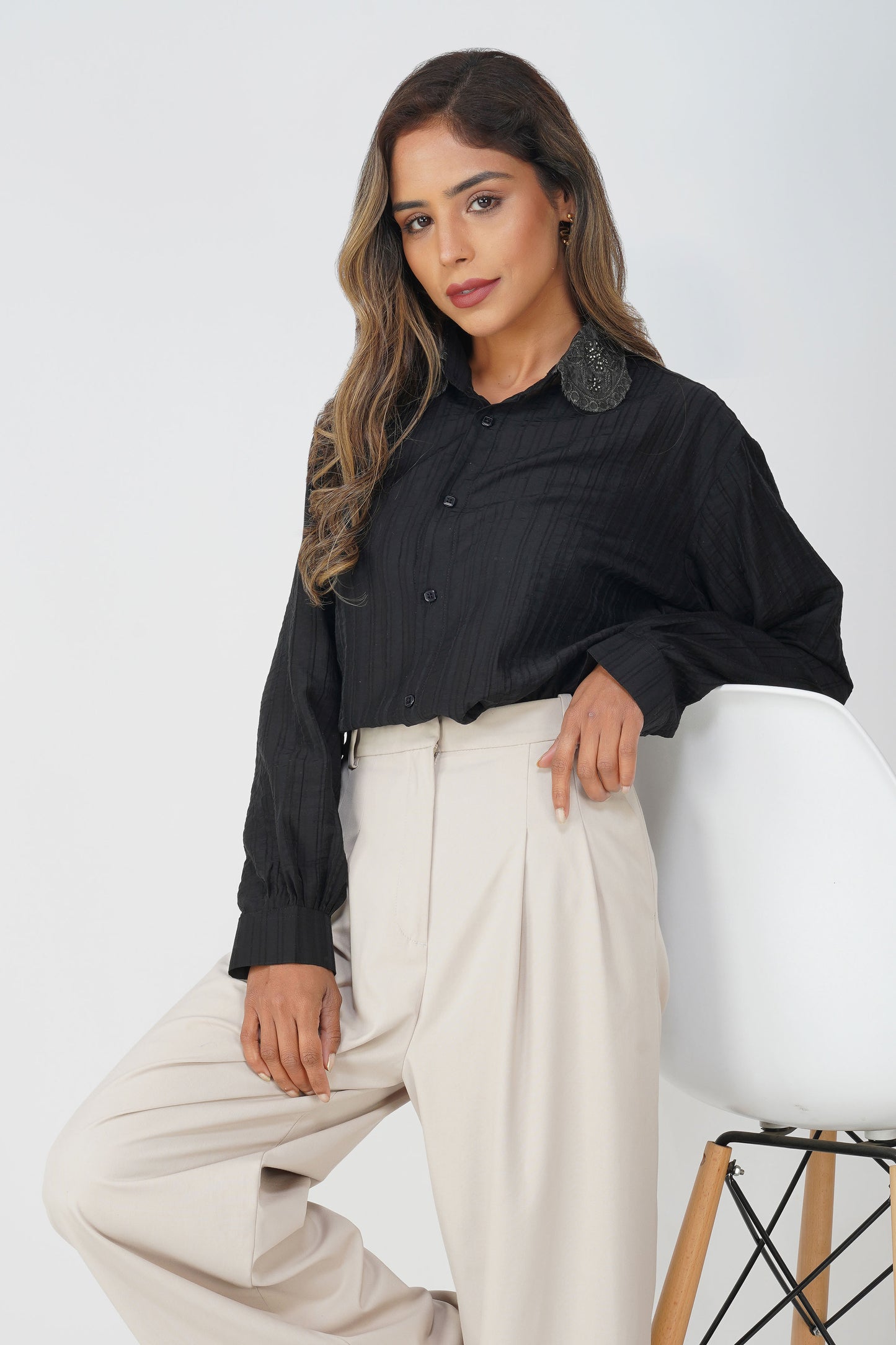 Couture Silk Collar Shirt – Midnight Muse