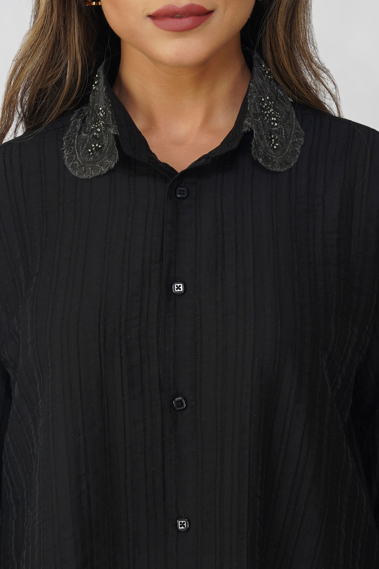 Couture Silk Collar Shirt – Midnight Muse