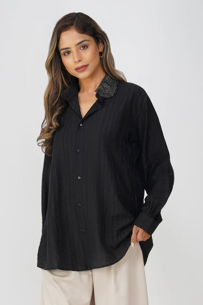 Couture Silk Collar Shirt – Midnight Muse