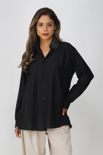 Couture Silk Collar Shirt – Midnight Muse
