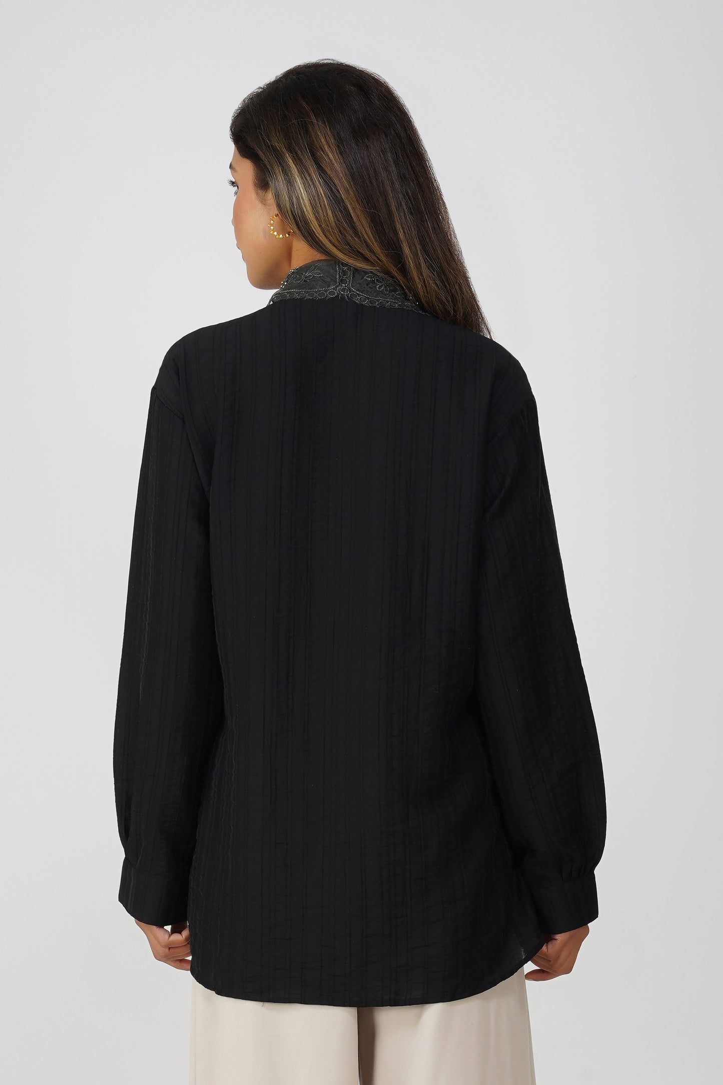 Couture Silk Collar Shirt – Midnight Muse