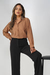 Couture Silk Collar Shirt – Mocha Glaze