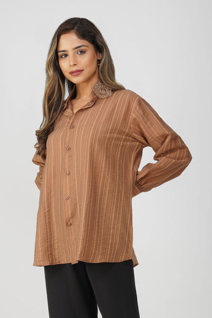 Couture Silk Collar Shirt – Mocha Glaze